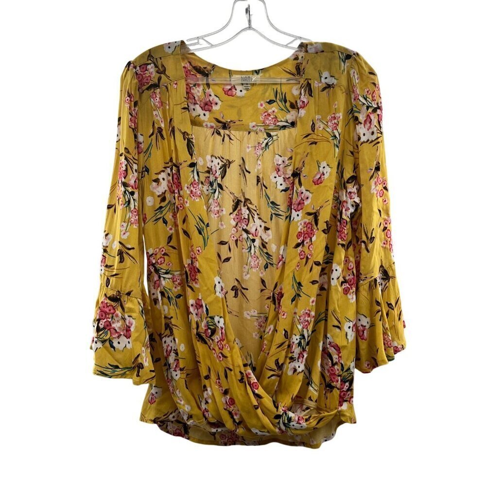 Kori America Women's Floral Surplice Top Long Sleeve Yellow/Multi Size Small